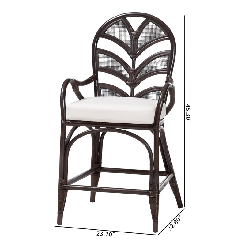 bali & pari Niven Natural Rattan Counter Stool with Cushion Wicker Accent Stool