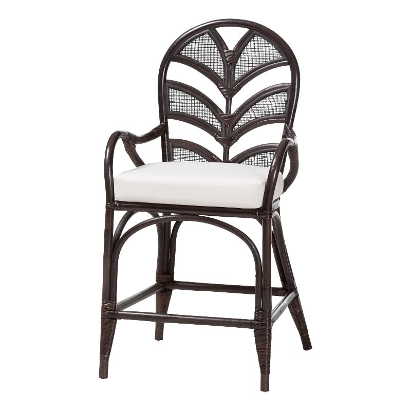 bali & pari Niven Natural Rattan Counter Stool with Cushion Wicker Accent Stool