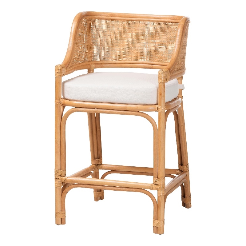 bali & pari Ottis Natural Rattan Counter Stool with Cushion Kitchen Island