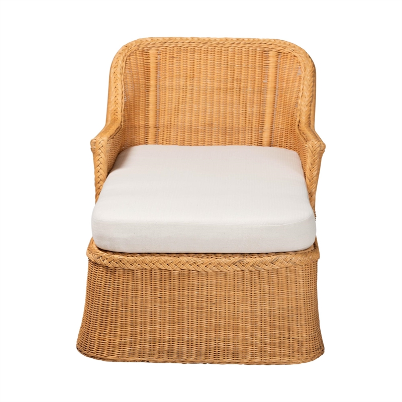 bali & pari Cesar Natural Rattan Chaise Lounge Chair with Cushion