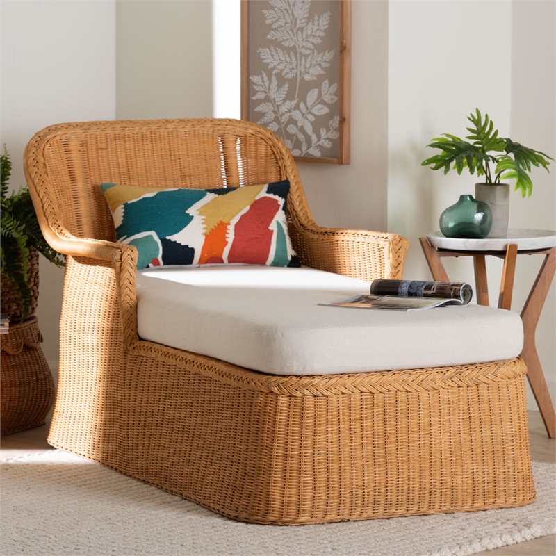 bali & pari Cesar Natural Rattan Chaise Lounge Chair with Cushion