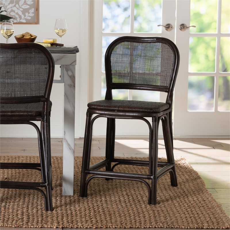 bali & pari Irene Natural Rattan Counter Stool Handwoven Wicker Accent Stool