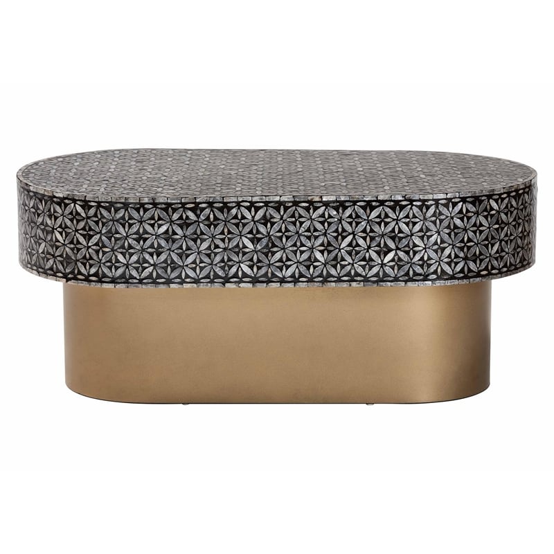 bali & pari Emery Capiz Shell Coffee Table Mother of Pearl Oval Accent Table