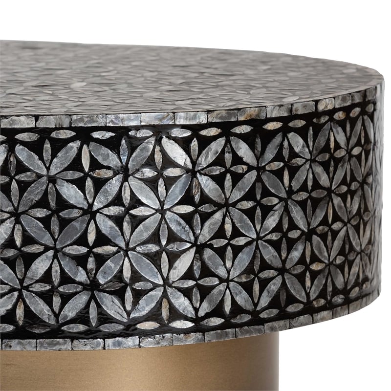 bali & pari Emery Capiz Shell Coffee Table Mother of Pearl Oval Accent Table