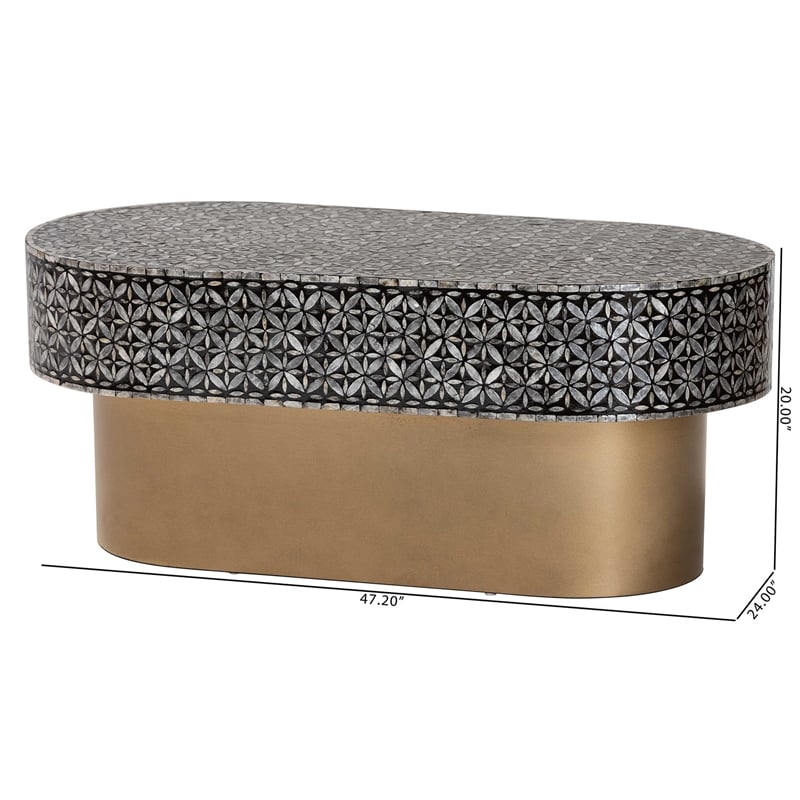 bali & pari Emery Capiz Shell Coffee Table Mother of Pearl Oval Accent Table