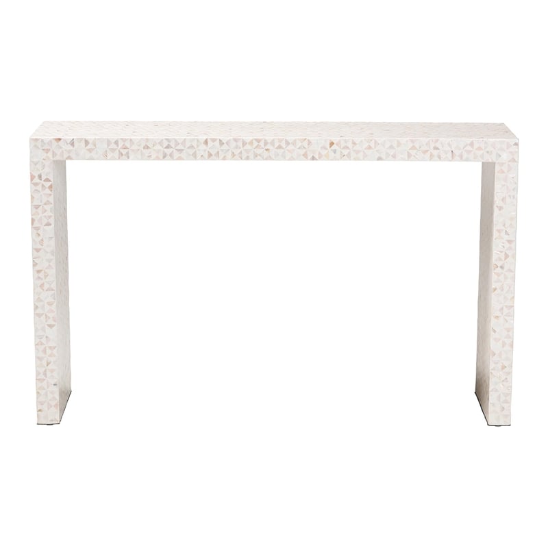 bali & pari Magara Capiz Shell Beige Wood Console Table Waterfall Accent Table
