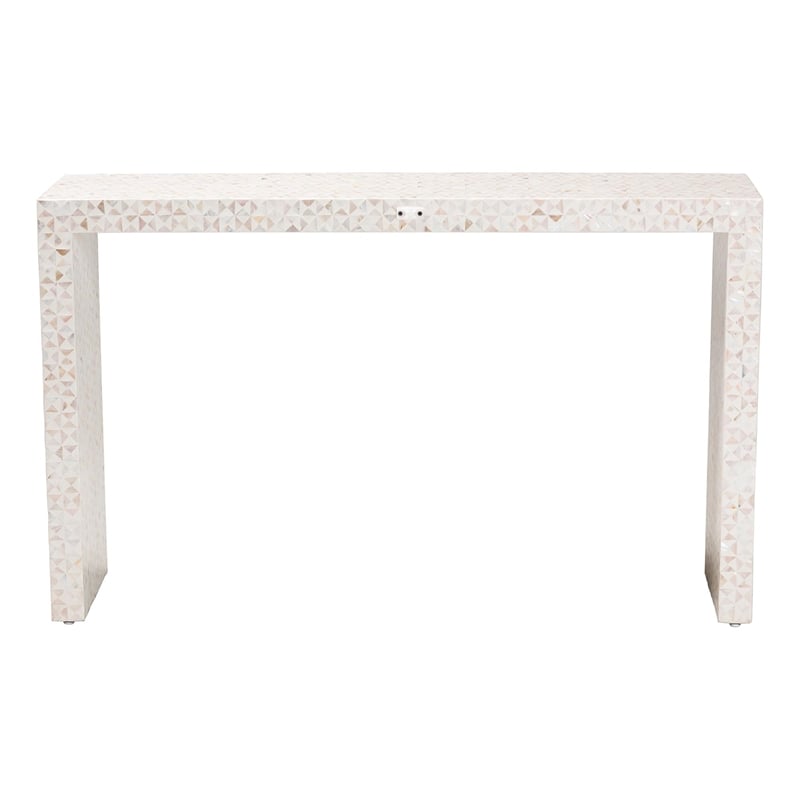 bali & pari Magara Capiz Shell Beige Wood Console Table Waterfall Accent Table