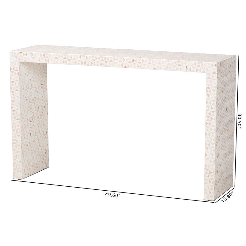 bali & pari Magara Capiz Shell Beige Wood Console Table Waterfall Accent Table
