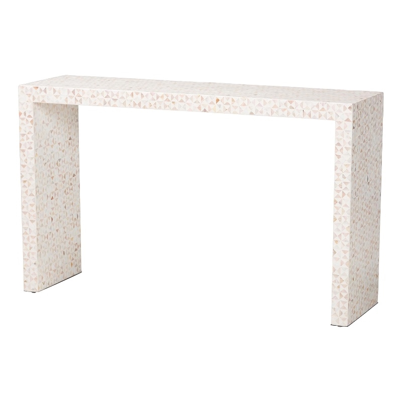 bali & pari Magara Capiz Shell Beige Wood Console Table Waterfall Accent Table