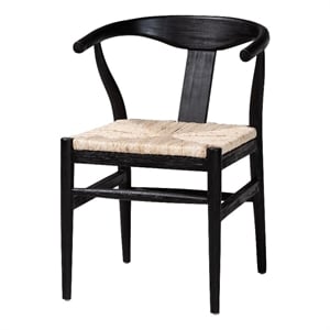 bali & pari Fika Wishbone Dining Chair with Wood Frame Armchair Black