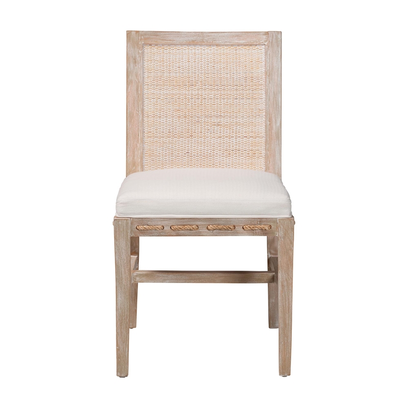 bali & pari Ashford Whitewash Rattan Dining Chair Mahogany Wood Frame