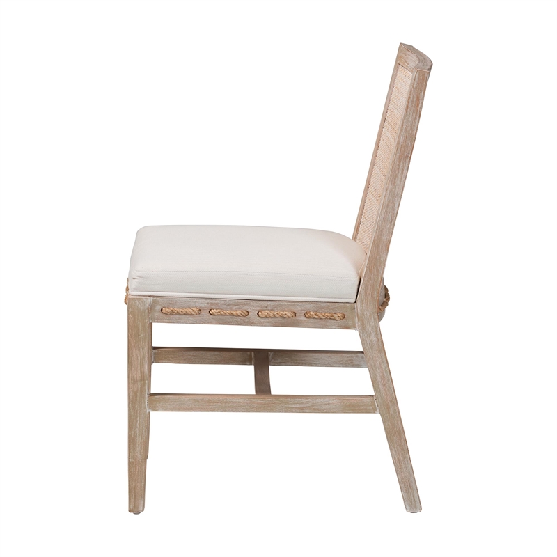 bali & pari Ashford Whitewash Rattan Dining Chair Mahogany Wood Frame