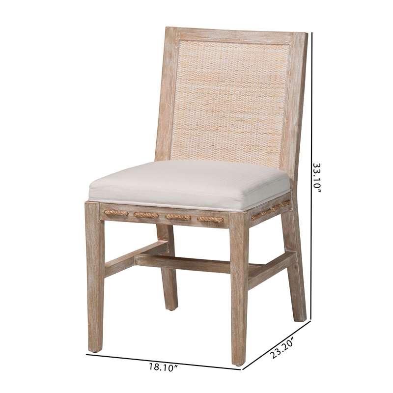 bali & pari Ashford Whitewash Rattan Dining Chair Mahogany Wood Frame