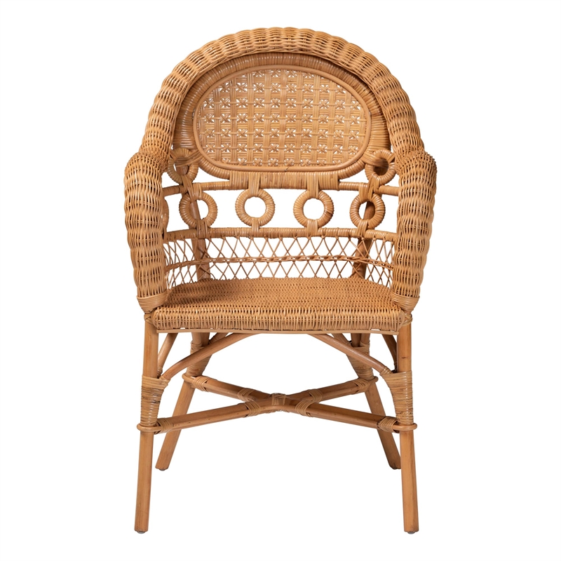 bali & pari Abigale Natural Rattan Dining Chair - Handwoven Wicker Accent Chair