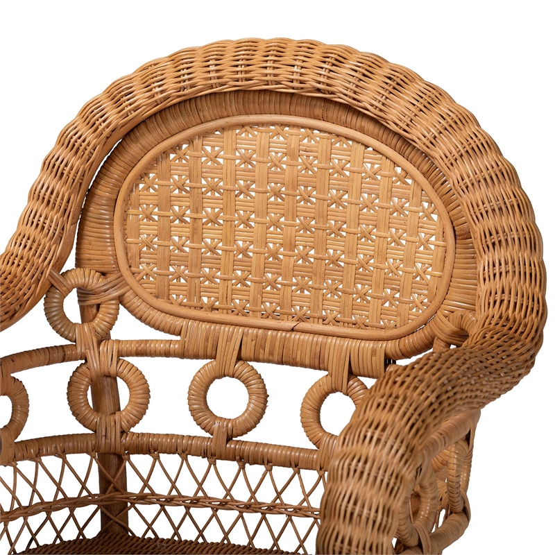 bali & pari Abigale Natural Rattan Dining Chair - Handwoven Wicker Accent Chair