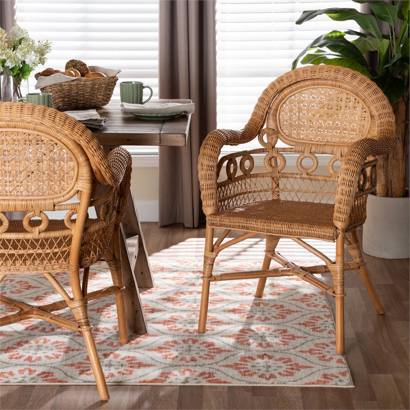 bali & pari Abigale Natural Rattan Dining Chair - Handwoven Wicker Accent Chair