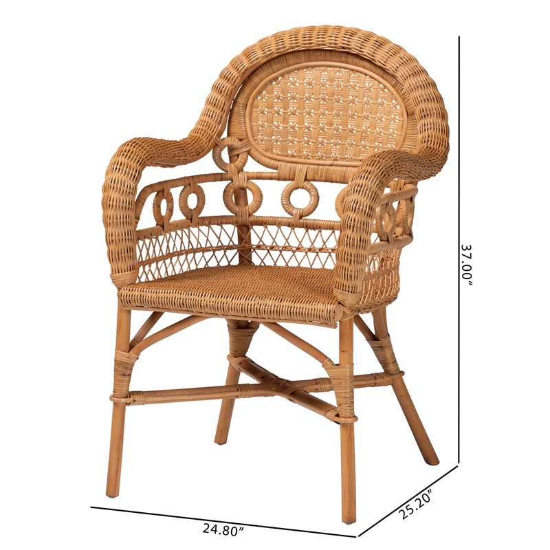 bali & pari Abigale Natural Rattan Dining Chair - Handwoven Wicker Accent Chair
