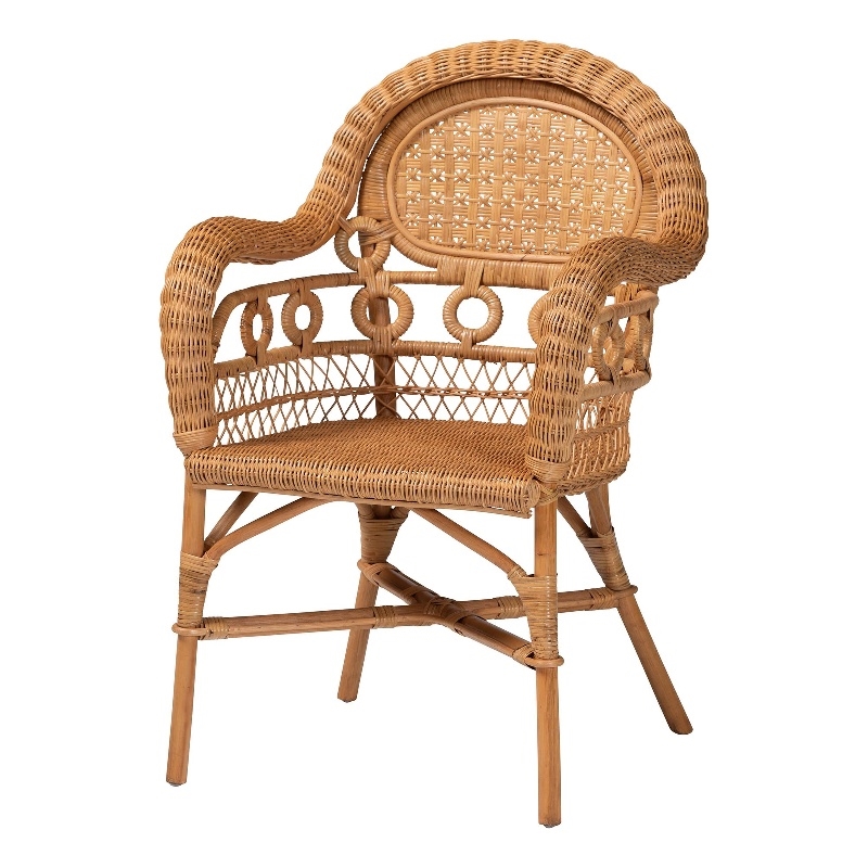 bali & pari Abigale Natural Rattan Dining Chair - Handwoven Wicker Accent Chair