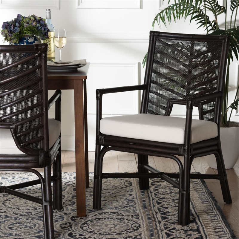bali & pari Oscar Natural Rattan Dining Chair Wicker Accent Chair with Armrests