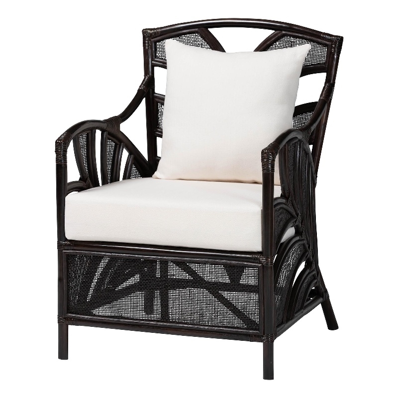 bali & pari Paden Natural Rattan Armchair Wicker Accent Chair with Leaf Frame