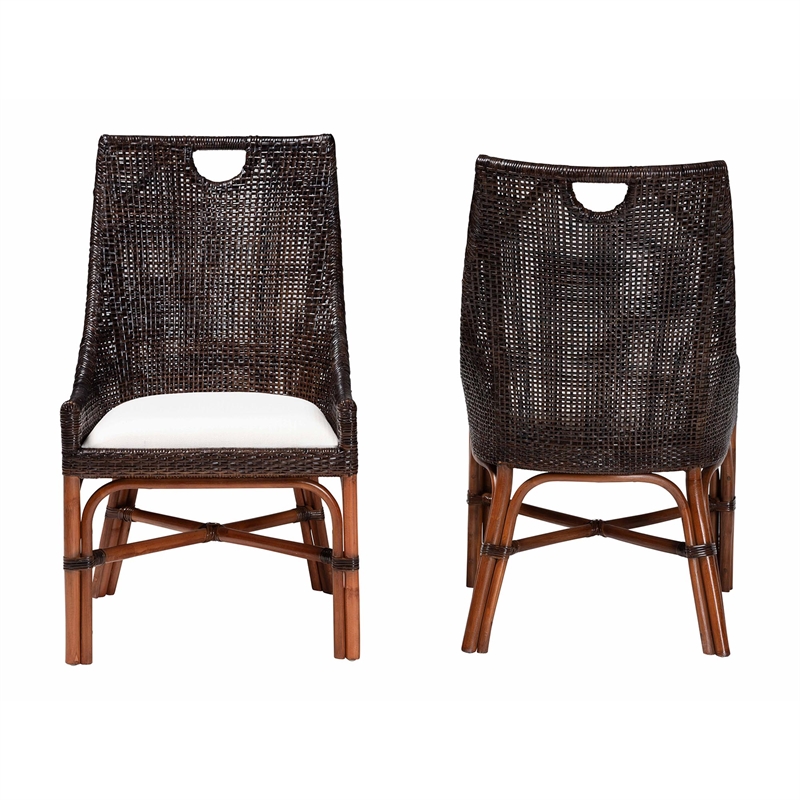 bali & pari Petra Natural Rattan 2-Piece Dining Chair Set Accent Chair Espresso