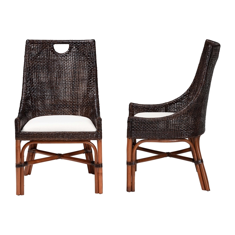 bali & pari Petra Natural Rattan 2-Piece Dining Chair Set Accent Chair Espresso