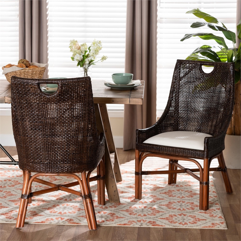 bali & pari Petra Natural Rattan 2-Piece Dining Chair Set Accent Chair Espresso