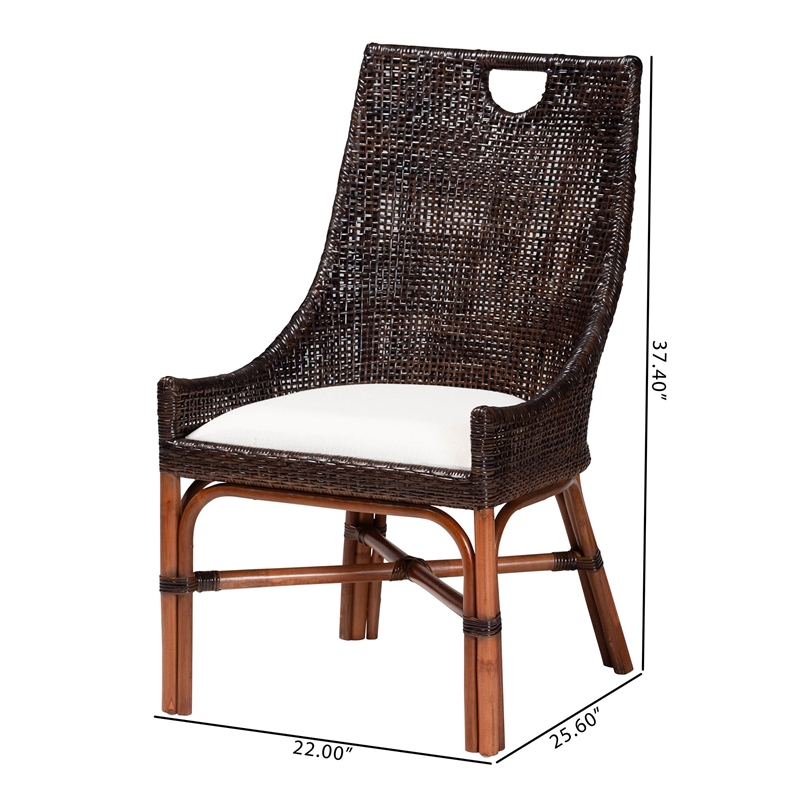 bali & pari Petra Natural Rattan 2-Piece Dining Chair Set Accent Chair Espresso