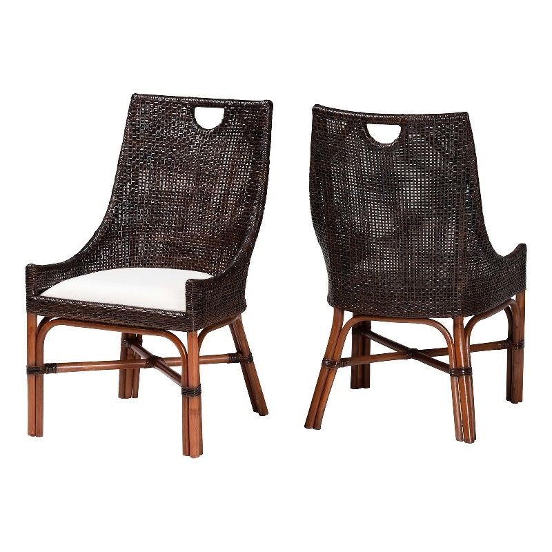 bali & pari Petra Natural Rattan 2-Piece Dining Chair Set Accent Chair Espresso