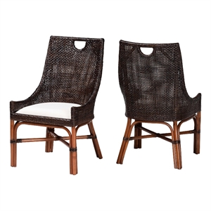 bali & pari Petra Natural Rattan 2-Piece Dining Chair Set Accent Chair Espresso
