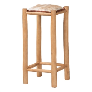 bali & pari Rivera Genuine Goat Leather Bar Stool Rustic Seating with Wood Frame