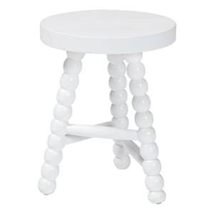 bali & pari David Acacia Wood Multipurpose Accent Stool Decorative ottoman White