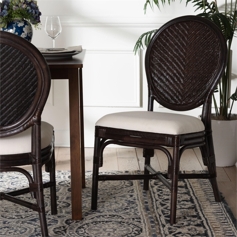 bali & pari Elmer Natural Rattan Dining Chair Handwoven Accent Chair Espresso