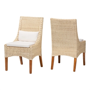 bali & pari Haybourne Natural Rattan 2-Piece Dining Chair Set Handwoven Seating