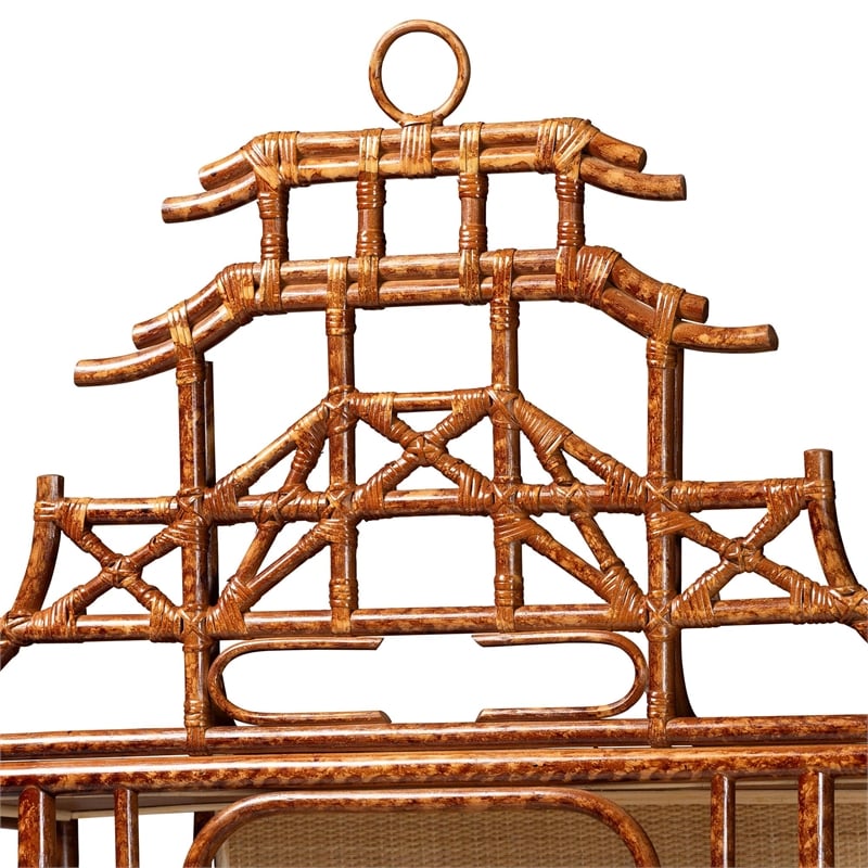 bali & pari Tamiko Marbled Tortoise Rattan 3-Tier Accent Shelf Freestanding