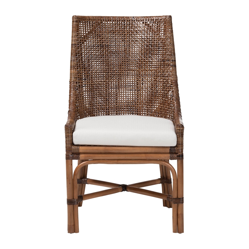 bali & pari Bella Rattan Dining Chair with Cushion Accent Side Chair Coffee Bean