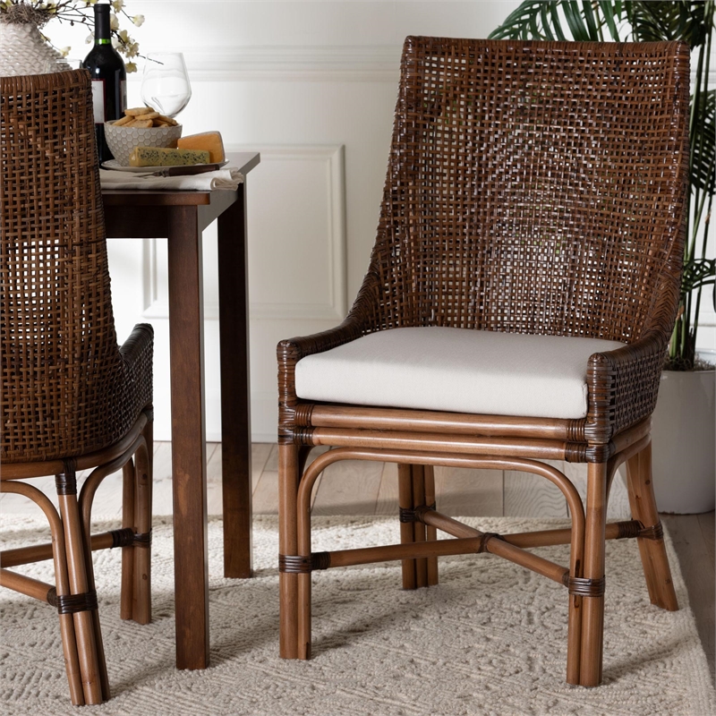 bali & pari Bella Rattan Dining Chair with Cushion Accent Side Chair Coffee Bean