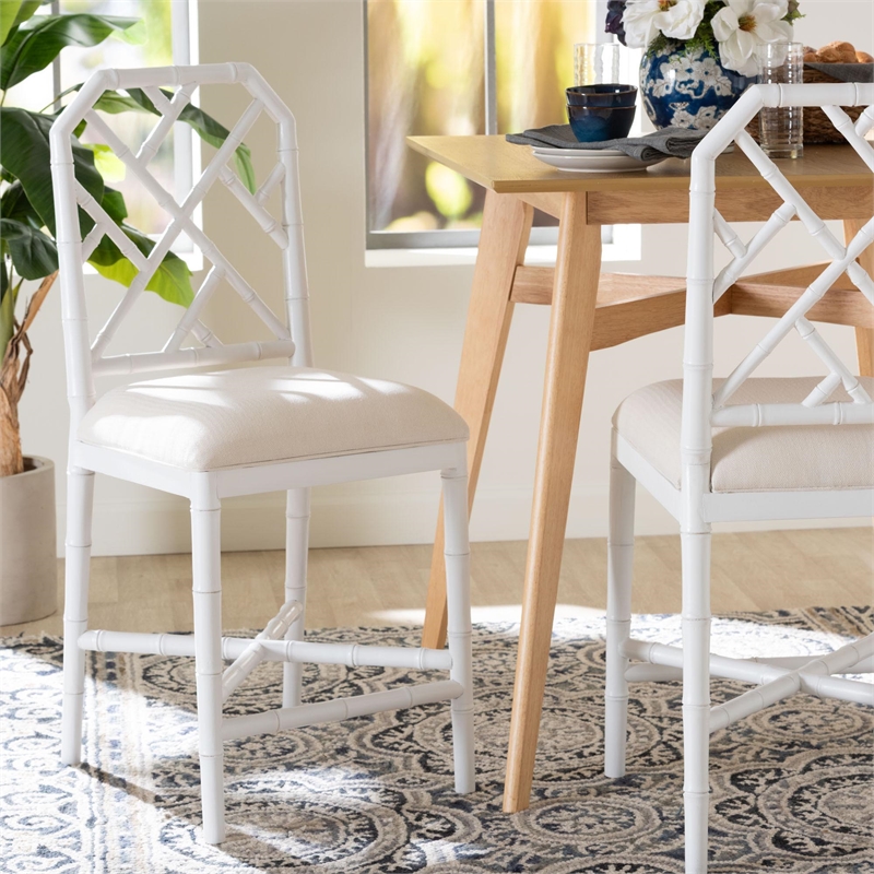 bali & pari Sergio Wood Counter Stool Chippendale Kitchen Island Seating White