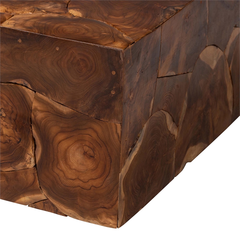 bali & pari Eldora Teak Wood Coffee Table Handcrafted Live-Edge Accent Table