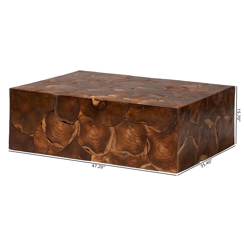 bali & pari Eldora Teak Wood Coffee Table Handcrafted Live-Edge Accent Table