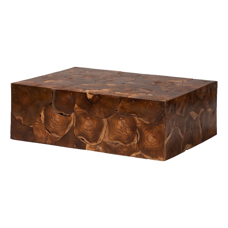 bali & pari Eldora Teak Wood Coffee Table Handcrafted Live-Edge Accent Table