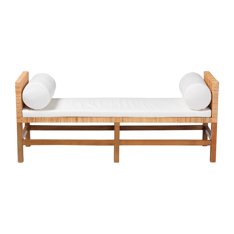 bali & pari Vivan Natural Rattan Bench Handwoven Wicker Accent Seating Backless