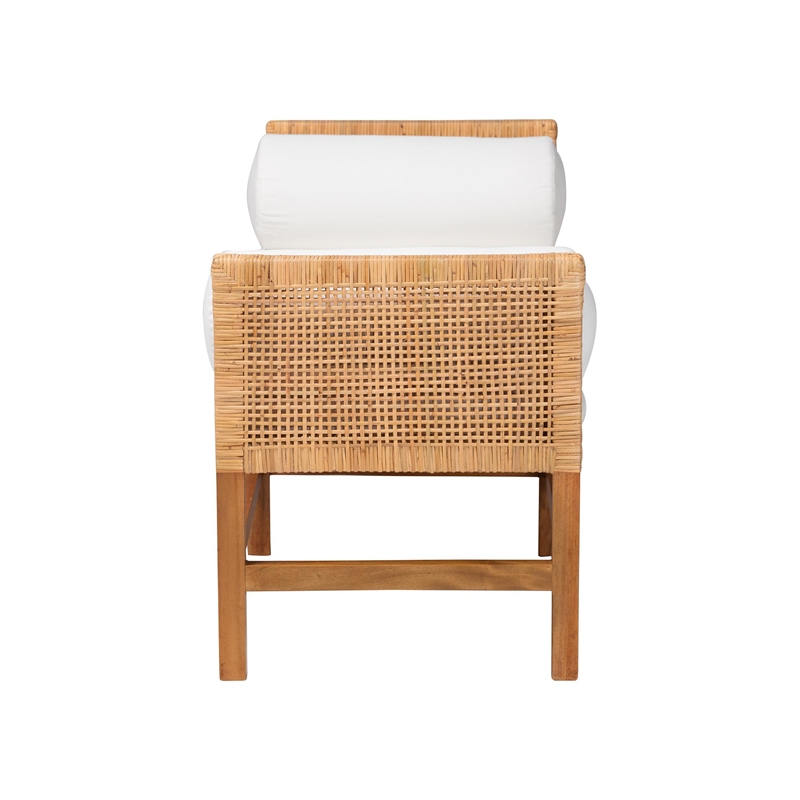 bali & pari Vivan Natural Rattan Bench Handwoven Wicker Accent Seating Backless