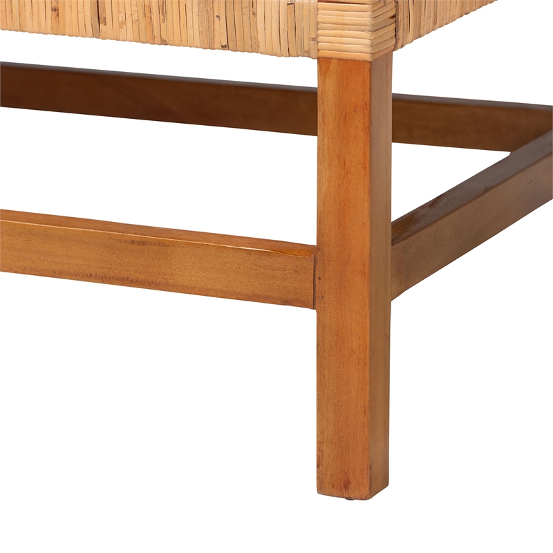bali & pari Vivan Natural Rattan Bench Handwoven Wicker Accent Seating Backless