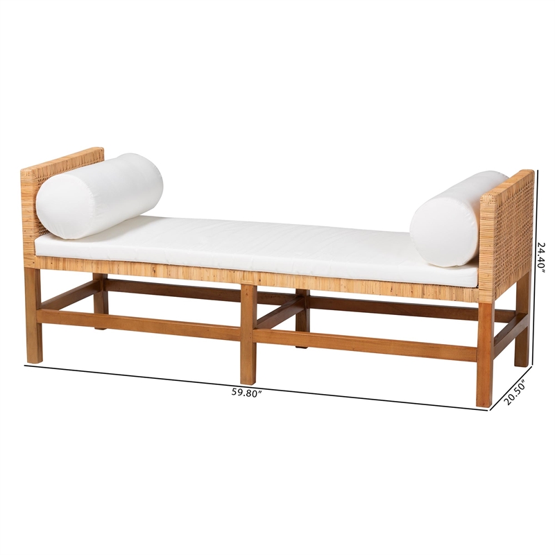 bali & pari Vivan Natural Rattan Bench Handwoven Wicker Accent Seating Backless