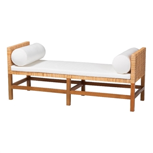bali & pari Vivan Natural Rattan Bench Handwoven Wicker Accent Seating Backless