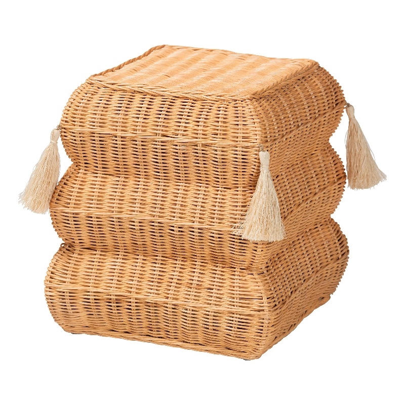 bali & pari Noura Natural Rattan Footstool with Tassel Accents