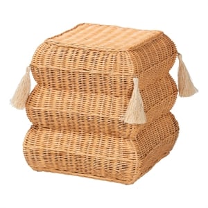 bali & pari Noura Natural Rattan Footstool with Tassel Accents