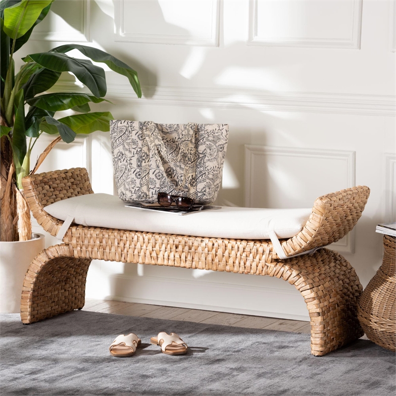 bali & pari Agave Woven Seagrass Bench with Removable Cushion