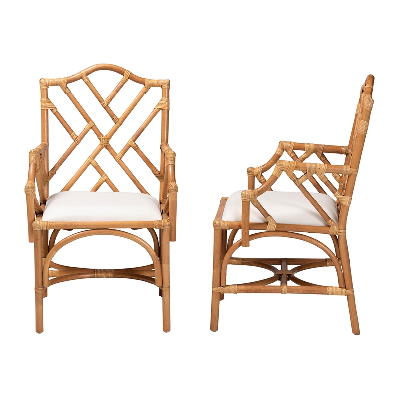 bali & pari Cedric Rattan 2-Piece Dining Armchair Set with Cushioned Seat